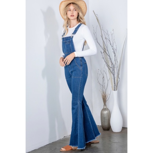 SOLD OUT Denim Retro Vintage 70's Flared Bell Bottom Bohemian Casual Overalls - Picture 4 of 7